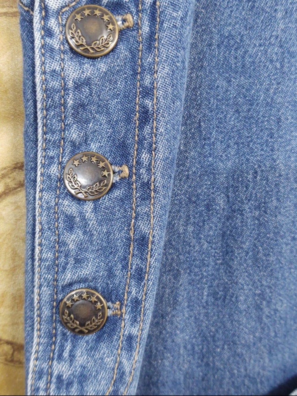 Vintage 90’s Denim Pinafore Jumper with Folk Doll Appliqué - Picture 6 of 8